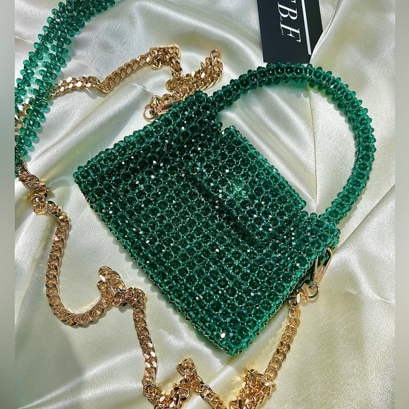 Teal Green Luxury Crystal Bead Bag. - Picture 2 of 4